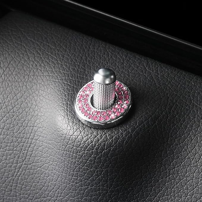 Osilly 4 Pcs Bling Car Inner Door Lock Covers, Crystal Pull Rod Bolt Stickers, Sparkly Rhinestones Auto Door Bolt Decorations, Vehicle Lock Pin Cap Decors for C Class C200L GLC260 C260L (Pink)