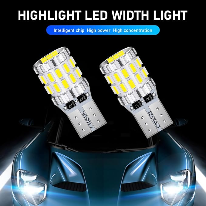 gunhunt Pack-2 Car Wide Lights, 3W Led Light Bulbs, Aluminum Reading Lights, License Plate Lights, Instrument Lights, Auto Bulb Replacements, Universal for Most Cars, Trucks, SUVs (White)