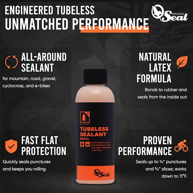 Orange Seal - Regular Formula Tubeless Bike Tire Sealant | Fast Sealing, up to 1/4" Puncture | for MTB, Road, CX and Gravel Bicycle Tires