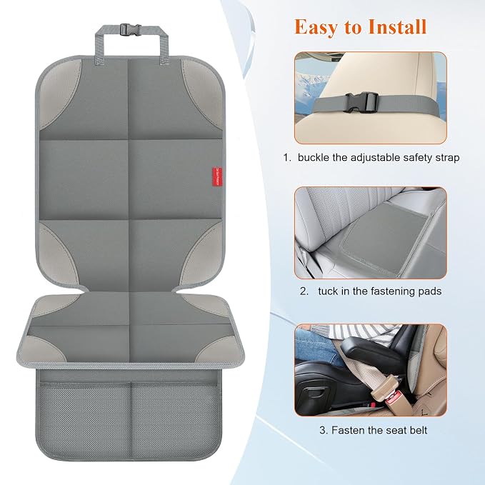 Car Seat Protector, Waterproof 600D Fabric Carseat Seat Protectors with Non-Slip Backing, Car Seat Cushion for Child Car Seat with Thickest Pad, Storage Pockets, Back Car Seat Cover for Kids, 2 Pack