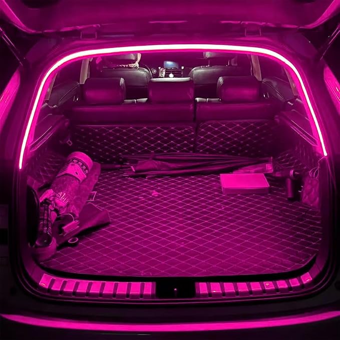 Car Trunk LED Light Strip, 157.5" Flexible Embedded Silicone Vehicle Interior Cargo Area Ambient Lighting, Automotive Trunk LED Light Strip Decor, Universal for SUV Van Truck (Pink Purple)