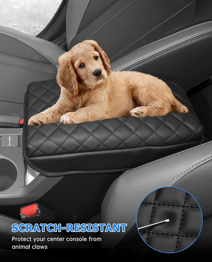INTGET Car Center Console Armrest Cover for 2025 Subaru Crosstrek/Impreza Accessories 2024 Leather Arm Rest Box Lid Middle Console Seat Cover Protector (Black with Cushion, 2024+)