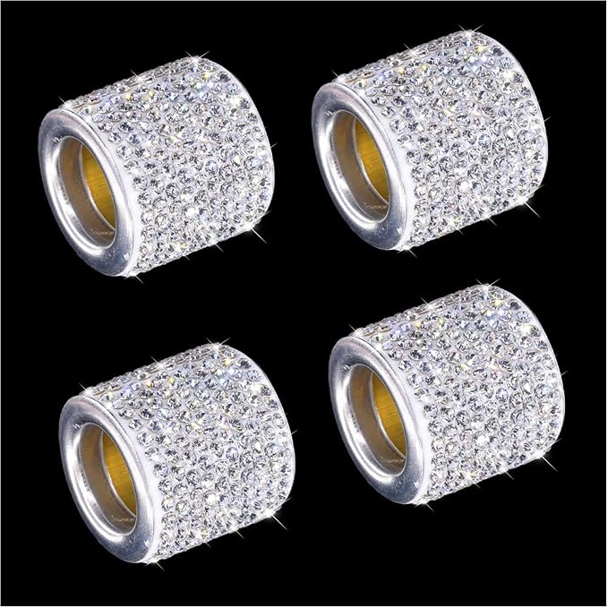 Car Headrest Head Rest Collars Rings Decor Bling Bling Crystal Diamond Ice Stainless Steel Car Decorations for Car SUV Truck Interior Decoration Blings 4 Pack White