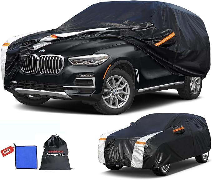 BMW X5 Car Cover 100% Waterproof All Weather, Gift with Towel, 10 Layers SUV Car Cover Custom Fit 2007-2026 BMW X5/X5M, Full Exterior Car Covers Rain Sun UV Protection with Door Zipper.