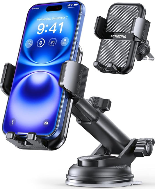 ACMEZING 3-in-1 Car Phone Holder, Suction Cup & Air Vent Dashboard Mount | 122+LBS Strongest Suction & Stable Clamp Arm, 360° Adjustable Cell Phone Mount Fits All Smartphones & Car Models