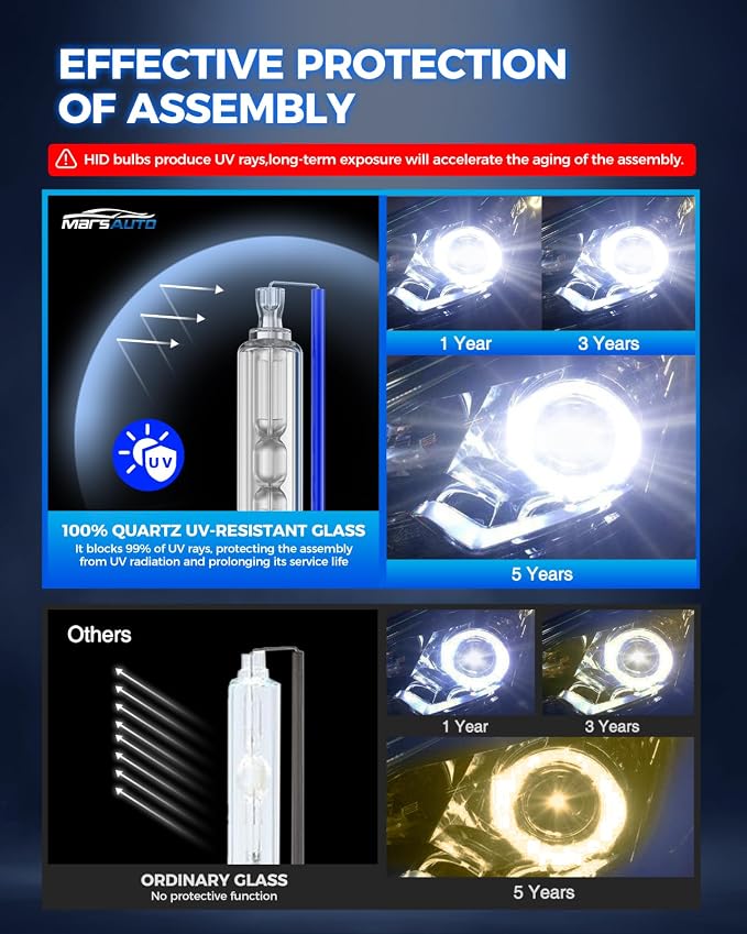 Marsauto D4S HID Xenon Bulbs 600% Brightness 6500K Cool White 66440 42402 42402 Replacement 35W IP68 Waterproof Pack of 2