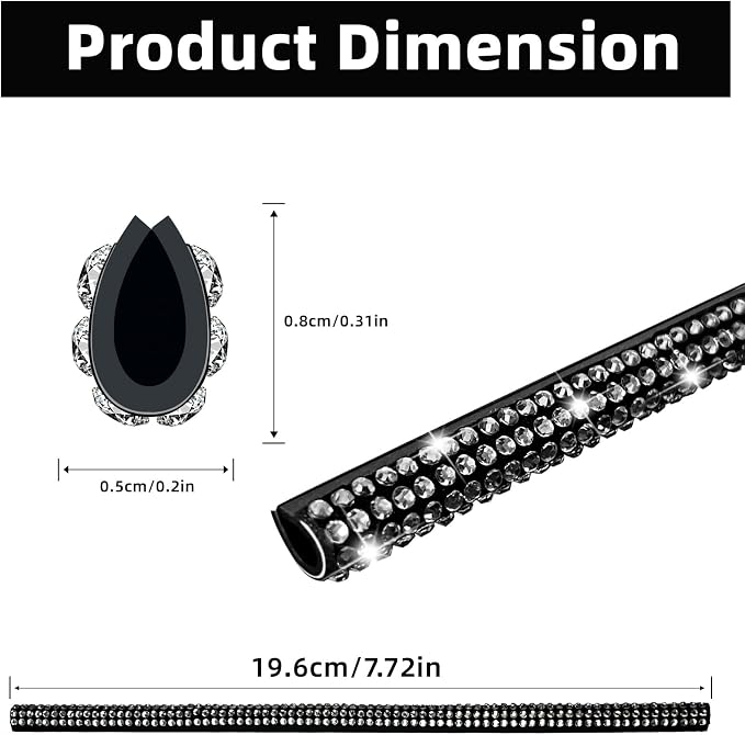 NBTEPEM Bling Car Air Conditioner Decoration Strip for Vent Outlet, 10 PCS Universal Rhinestone Car Vent Outlet Trim Decorations, Bling Interior Accessories for Women and Girls (Black)