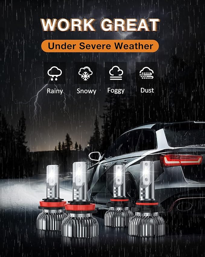 Nilight 9005/HB3 H11/H9/H8 LED Bulbs, High and Low Beam Fog Ligh Bulbs Combo, 6000K Cool White IP67, Plug and Play, 4-Pack