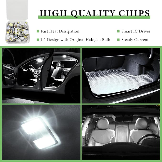 42 PCS LED Interior Car Lights, Super Bright White Interior Bulb Set for Vehicle Map Dome Cab Tail License Plate Lights, T10 31mm 36mm 41mm 194 LED Replacement Bulb Kit