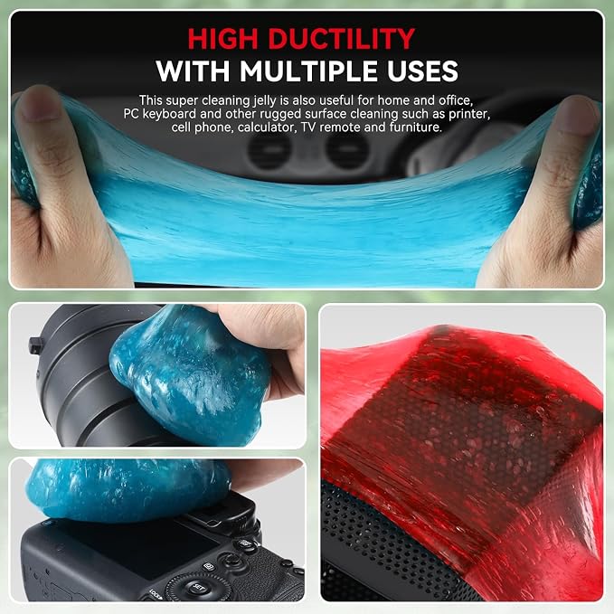 Auto Dynasty 2024 Universal Home/Office Keyboard/Interior Car Air Vent Auto Detailing Car Slime Cleaner Dust Cleaning Removal Gel Putty Jelly, Pack of 3, Red, Blue, Green