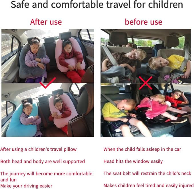 FHSGGP Travel Pillow Car Pillow Kid Car Sleeping Red | The Sleeping Aid for Adults and Kids on Road Trips Kids Travel Pillow