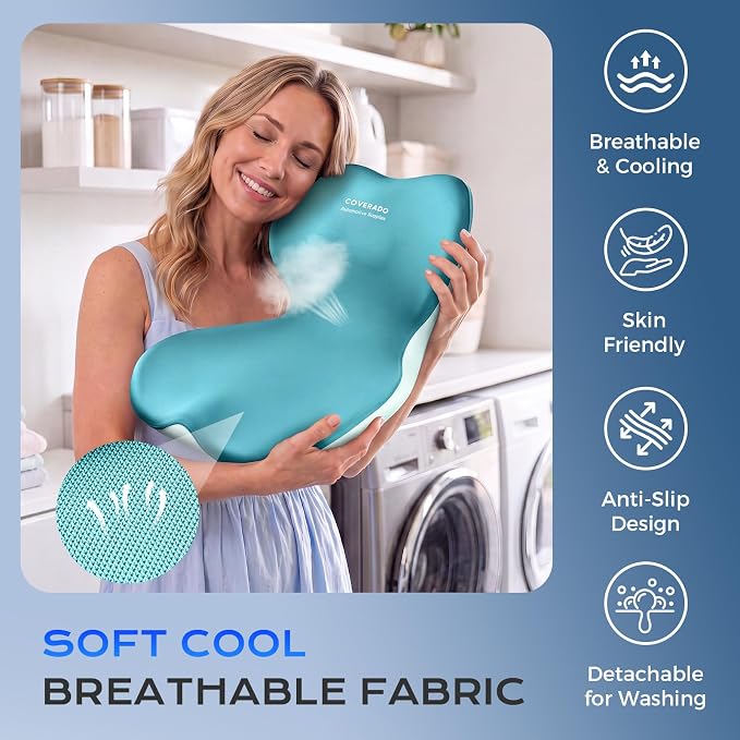 Coverado Car Seat Cushion and Lumbar Support Pillow One Piece, Memory Foam Ergonomic Back Support Driving Seat Cushion for Back Pain, Non-Slip Washable Cushion for Car, Driver, Office