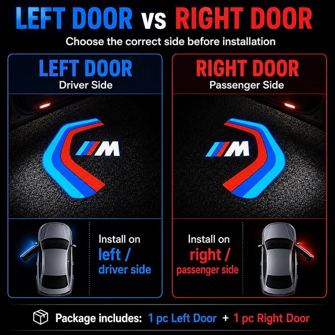 2pcs Car Door Lights Logo Projector,Dual Plug Puddle Lights Ghost 3D Shadow Light Car Welcome Lights Compatible with1/3/4/5/6/7/x1/x2/x3/x4/x5/x6/x7/M/Series Car Accessories (for-M)
