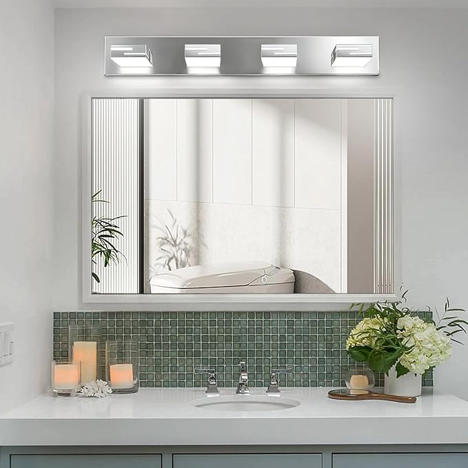 LED Modern Bathroom Vanity Light Fixtures, Dimmable Chrome Vanity Lights for Bathroom Lighting Fixtures Over Mirror, with 360° Rotatable Heads 4-Light 30-inch (Cool White 6000K)