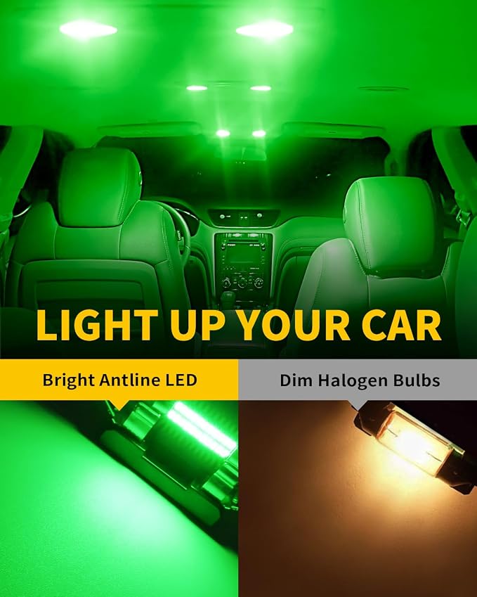 Antline 211-2 212-2 578 569 214-2 41MM 1.61”LED Bulb Green, Super Bright Canbus Error Free 12 Volt Replacements for Interior Dome Map Vanity Mirror Sun Visor Lights (Pack of 10)