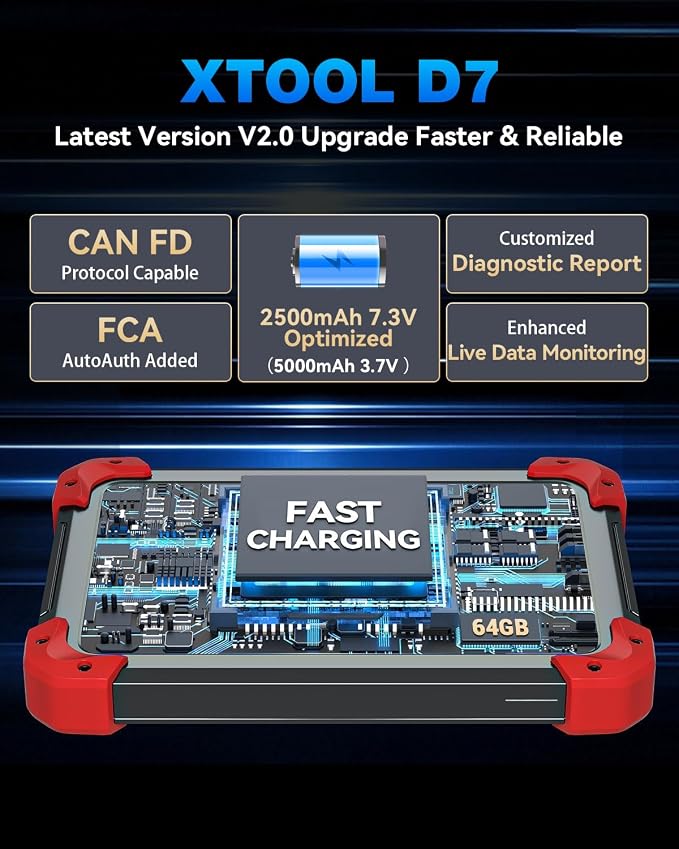 XTOOL D7 Bidirectional Scan Tool, AI-Assisted OBD2 Scanner Diagnostic Tool, 39+ Resets, ECU Coding, Full System Car Scanner with EPB, Injector Test, Throttle, Crank Sensor Relearn, FCA/CANFD/DoIP