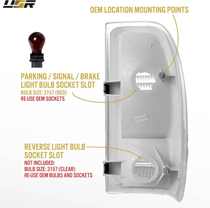 USR 97-04 Dakota PickUp Trucks Tail Light – Rear Tail Lamps (Left + Right) Pair - Compatible with 1997-2004 Dodge Dakota Pick Up Truck All Models/Trims (CLEAR LENS TAIL LIGHTS with RED BULBS)