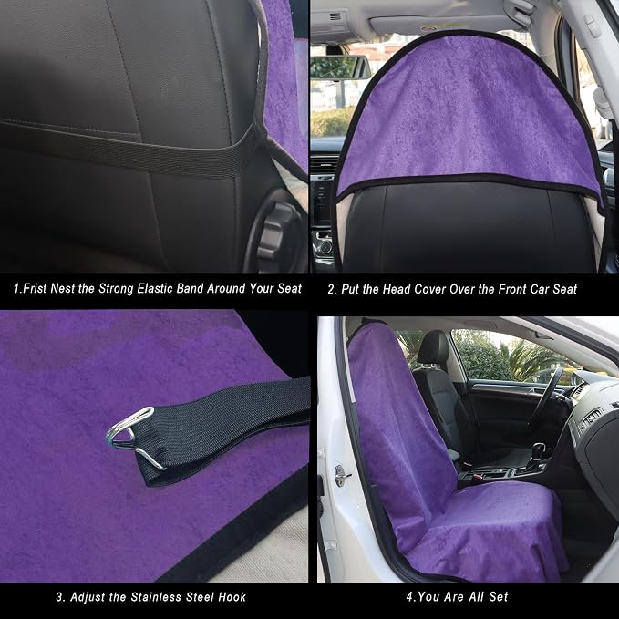 Car Seat Cover Protector Front Seats,for Gym Workout,Running,Swimming,Beach and Hiking,Waterproof Sweat Towel Bucket Seat Covers for Cars SUV Trucks (Purple, 2Pcs)