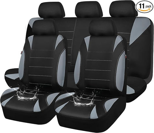 CAR PASS Waterproof Car Seat Covers Full Sets, Universal Fit Seat Covers for Cars, EVA Neoprene Seat Cover Set Full Sets, Interior Covers for Auto SUV,Vans,sedans, Trucks,(Black and Gray)