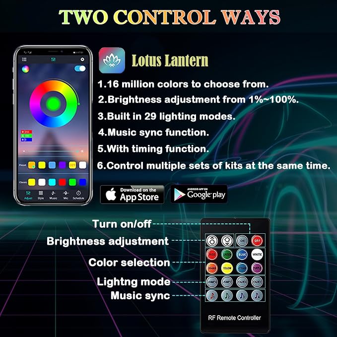 DEHERANE Interior Car LED Strip Lights, RGB 6 in 1 Ambient Lighting Kits with 315 inches Fiber Optic, 16 Million Colors Car Interior Lights with Wireless APP and Remote Control, Sync to Music