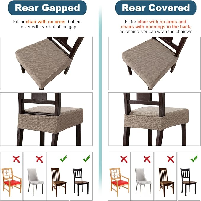 Genina Waterproof Seat Covers for Dining Room Chair Covers Waterproof Dining Chair Covers (6 PCS-Rear-gapped, Taupe)