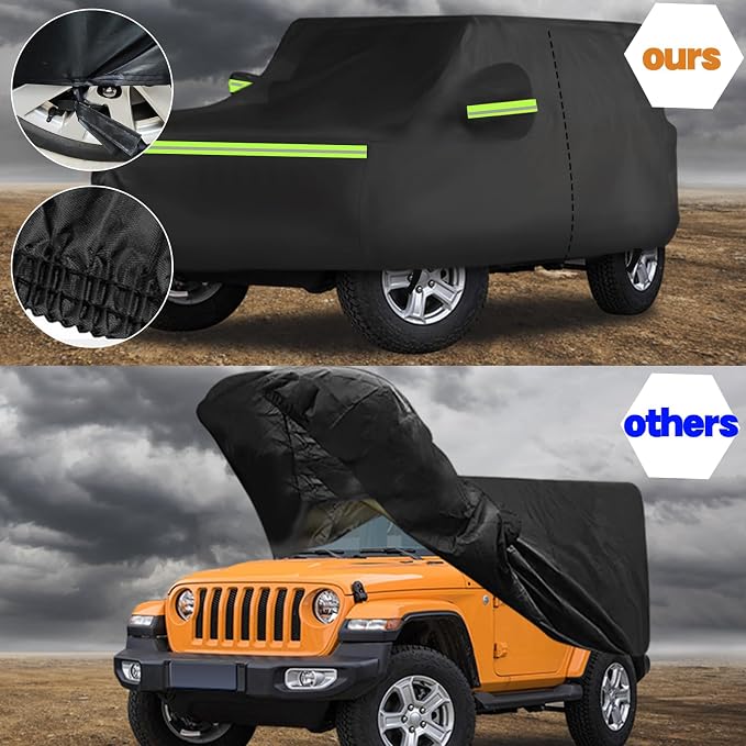 Waterproof Car Cover for J-eep Wrangler 4 Door, All Weather Rain Cover for Automobiles, Outdoor Full Exterior Covers Fit forJK JL YJ TJ