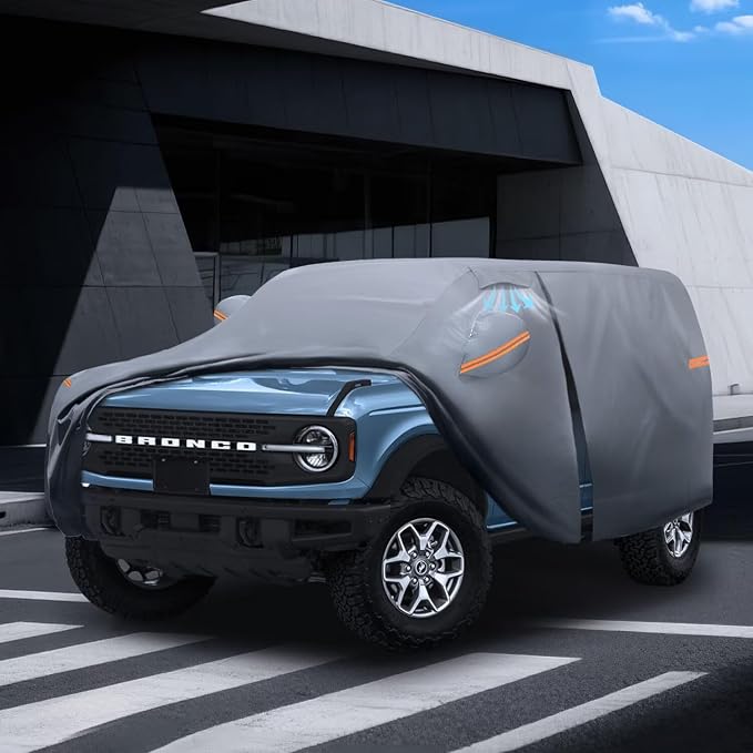 Waterproof Ford Bronco 2 Door(2021-2026) Car Cover with Breathable Vents, [Upgrade] Premium Covers with Cotton Liner and Zipper Door, Sun Rain Snow Dust Uv Protection.