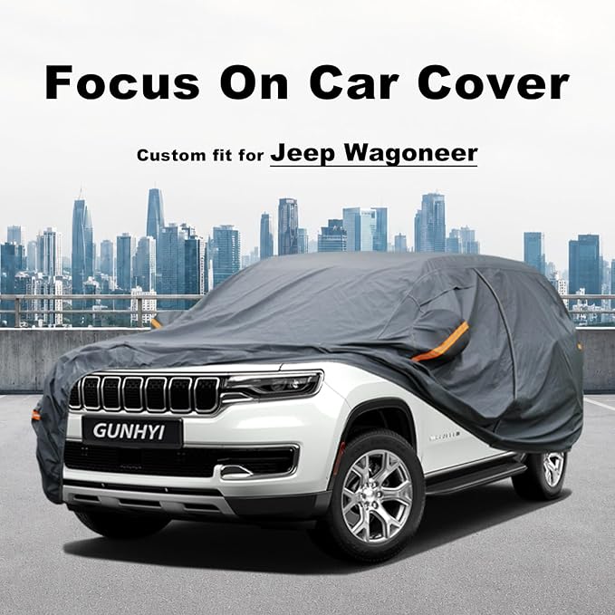 GUNHYI Premium Car Cover Custom Fit Jeep Wagoneer, 16 Layers Heavy Duty Car Cover Waterproof All Weather with Zipper Door for Sun Rain Snow Dust Uv Protection