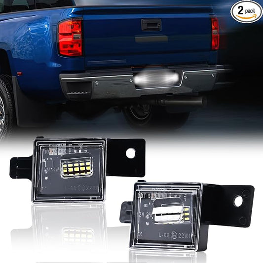 LED License Plate Lights For 2014-2025 Chevy Silverado GMC Sierra 1500 2500HD 3500HD Tag Lamp Assembly, 6000K White 2PCS