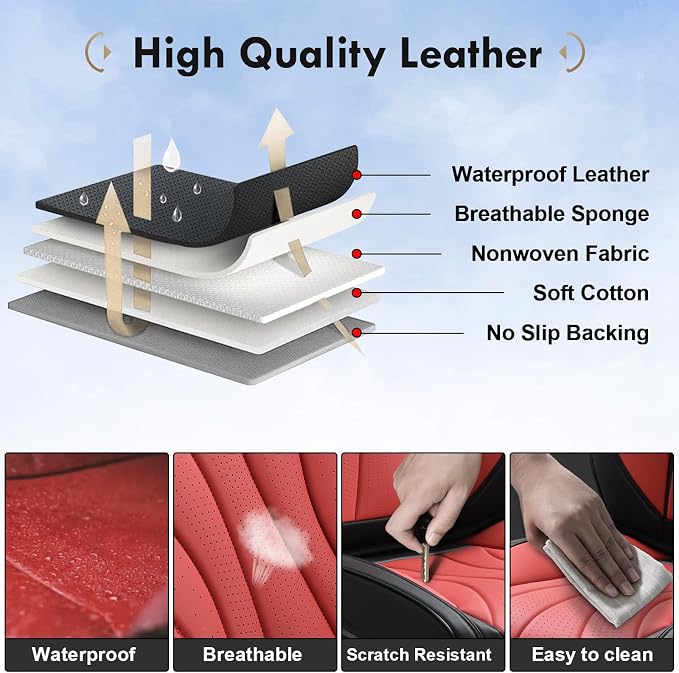 Coverado Car Seat Covers, Front Seat Cover for Cars, 2 Pack Premium Leather Seat Cover, Universal Seat Cover, Waterproof Car Seat Protector, Automotive Seat Cushion Fit for Most Vehicles (Black&Red)