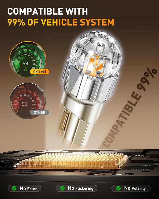 OXILAM 194 LED Bulb Amber Yellow, T10 168 2825 W5W LED Replacement, 700% Brighter Non-Polarity for License Plate Dome Map Door Courtesy Trunk & Side Marker Lights, Pack of 2