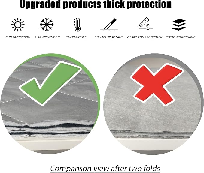 Hail Protector Car Cover, 7 Layers Thickened Heavy Duty Car Covers for Automobiles, All Weather Season, Anti-Hail UV Protection Snowproof Outdoor Full Cover, Universal Fit Sedan 186" to 193"(Silver)