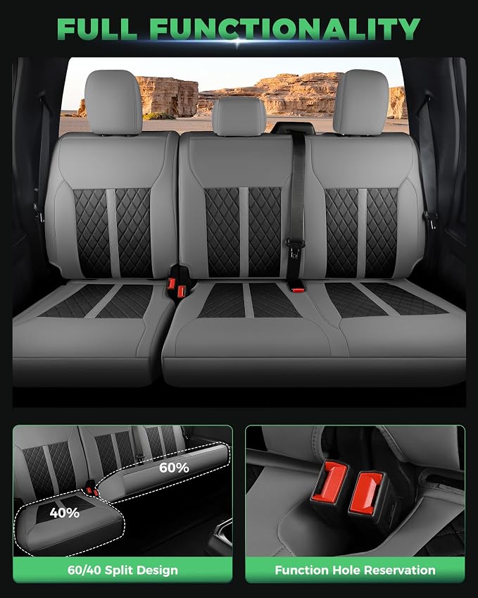 for Ford F150 Leather Seat Covers, SuperCrew XL XLT 2021-2026, F250 F350 F450 Super Duty Crew Cab 2023-2026, Custom Truck Seat Cover Full Set, Pickup Accessories, Gray Black (Bucket Seat)