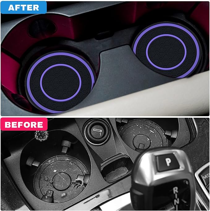 4 Pack Car Coasters for Cup Holder, 2.75 Inch Universal Auto Waterproof Coasters Silicon Insulation Cup Mats,No-Slip Anti Dust Insert Coaster for Woman Man, Suit for Vehicle Interior (Black/Purple)