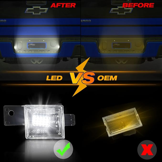 Gempro LED License Plate Light Rear Tag Lamp Assembly for 2014-2023 Chevy Silverado GMC Sierra 1500 2500HD 3500HD, 6000K White