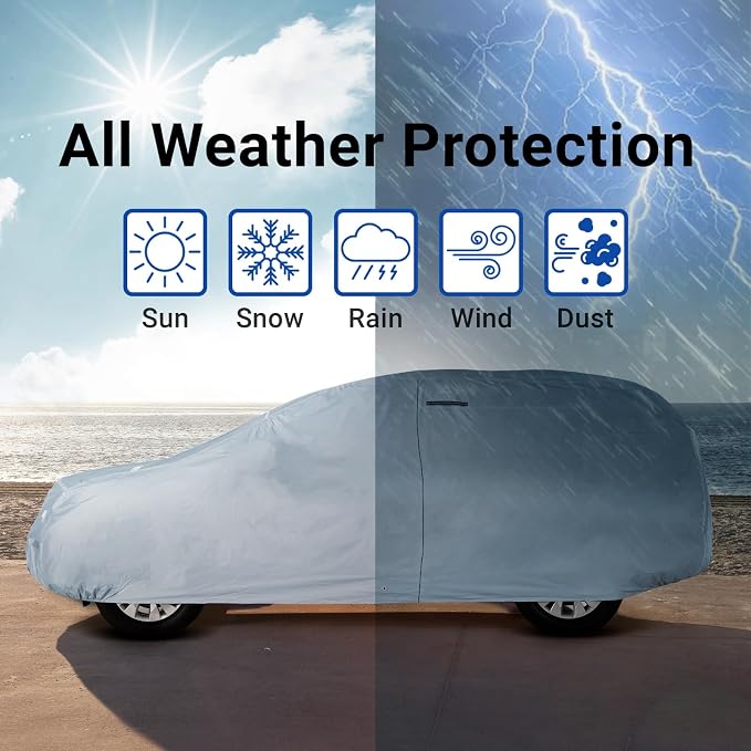 iCarCover 18-Layer SUV Car Cover Waterproof All Weather, UV Sun Protection Full Car Covers for Automobiles, CJ-5, Wrangler, FJ40, Tracker 2-Door, Sidekick 2-Door, Size S56 (See Size Chart)