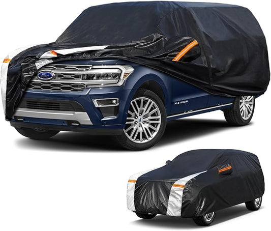Large SUV Car Cover for Ford Expedition MAX 100% Waterproof All Weather, Heavy Duty Outdoor Full Exterior Covers Rain Sun Wind UV Protection.