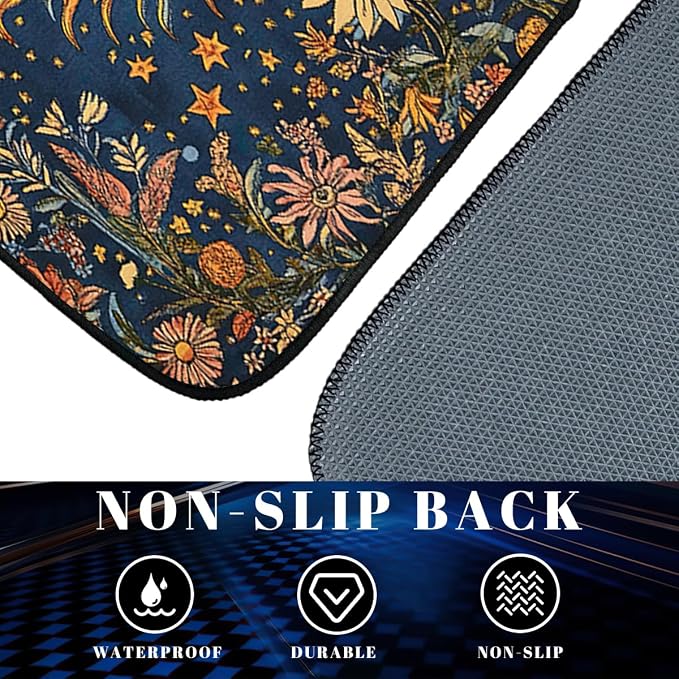 Abstract Car Floor Mats Set of 4 Vintage Sun Moon Star Floral Vibrant Color Carpet Front Rear Carpets Mat Non-Slip Auto Car Accessories Universal Fit for Car SUV Truck Van