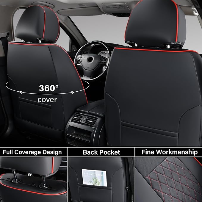 Coverado Tacoma Leather Seat Covers, Car Seat Covers Custom Fit for 2005-2023 Toyota Tacoma Double & Crew Cab SR SR5 Limited TRD Sport/Pro/Off Road (Fullset, Red)