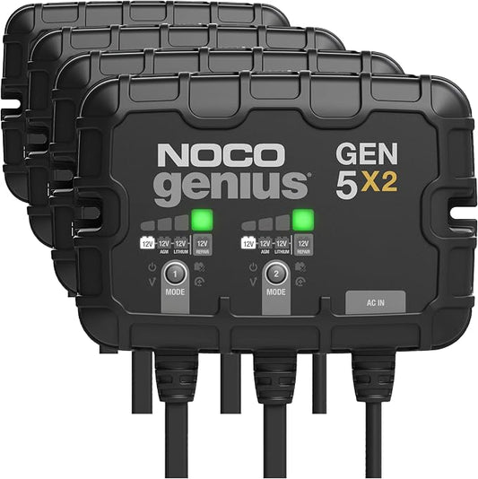 NOCO Genius GEN5X2: 2-Bank, 10A Onboard Battery Charger - 5A Per Bank, 12V Waterproof Marine Charger with Overcharge Protection,Temperature Compensation, for Lead-Acid & Lithium Batteries (Pack of 4)