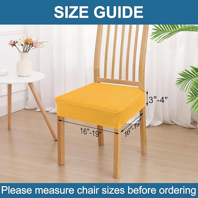 Smiry Waterproof Seat Covers for Dining Room Chairs Set of 2, Stretch Jacquard Removable Washable Chair Seat Slipcovers Protector, No Rear Covers, Mustard Yellow