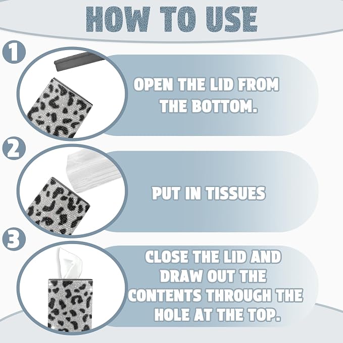Bling Car Tissue Holder for Cup Holder – Sparkly Rhinestone Round Tissue Dispenser with 1 Pack Tissues – Fits Standard Auto Cup Holders – Stylish Car Interior Accessory for Women (Cow)