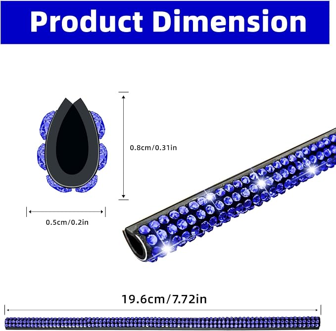 NBTEPEM Bling Car Air Conditioner Decoration Strip for Vent Outlet, 10 PCS Universal Rhinestone Car Vent Outlet Trim Decorations, Bling Interior Accessories for Women and Girls (Blue)