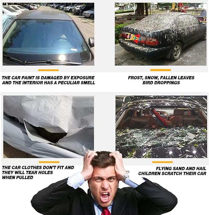 TUCAREST 6-Layers PEVA Premium Full Car Cover Fit for Sedan hatchback Pickup SUVs MPV Rain and snow protection, sun protection, UV protection, and protection of car paint surfaces-Silver Grey -Up 208"