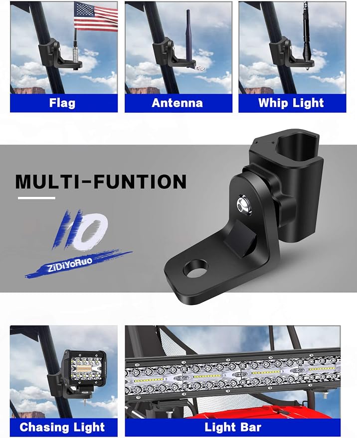 ZIDIYORUO Whip Light Mount for Pro-fit Cage Polaris Ranger General, 2PCS | Pro-fit Clamp, for Polaris Ranger, General, Can-Am Defender/Commander 2021+, Maverick Trail/Sport. Holds whip lights & flags