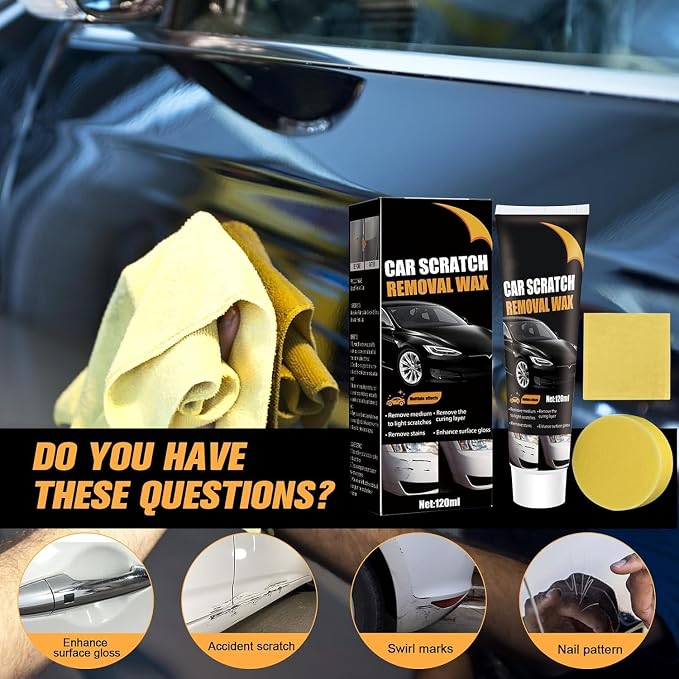2PCS Car Scratch Remover Wax, Scratch Remover for Vehicles, 2026 Car Scratch Repair Paste Polishing Wax, Premium Car Scratch Remover Kit with Wipe & Sponge for Vehicles for Scratches