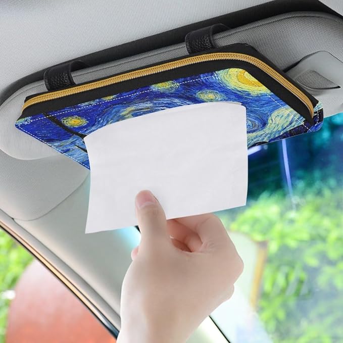 Sturdy PU Leather Visor Tissue Holder Car Sun Visor Tissue Box Holder Leather Napkin Holder Starry Night