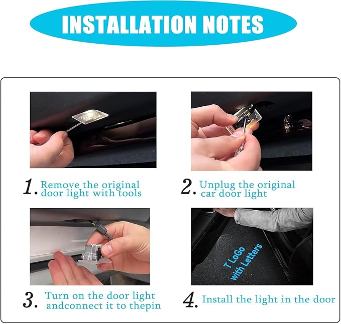 Upgraded Door Logo Lights, Compatible with Model Y 3 X S, Aluminum Alloy Welcome Lights, Never-Fade HD Projection Puddle Lights, Easy Plug & Play Installation Car Accessories（4PCS）