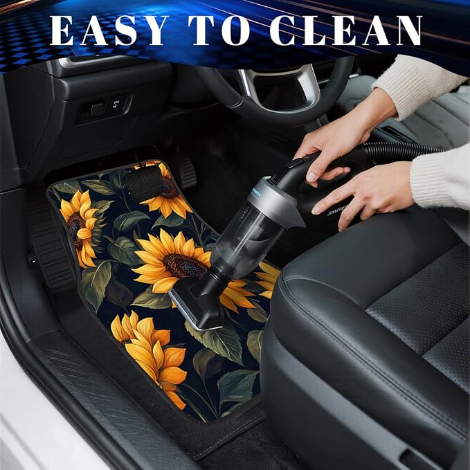 Sunflower Car Floor Mats Set of 4 Black Yellow Vintage Watercolor Automotive Car Floor Carpets Non-Slip Auto Car Accessories Universal Fit Car Accessories for Truck