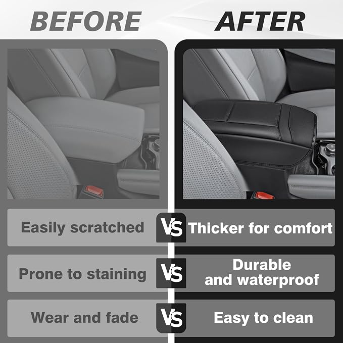 Muslogy Center Console Armrest Cover Fit for Ford Explorer 2020-2024 2025 2026 Accessories, Comfort Armrest Pad Console Lid Cushion Vegan Leather Regular Thick